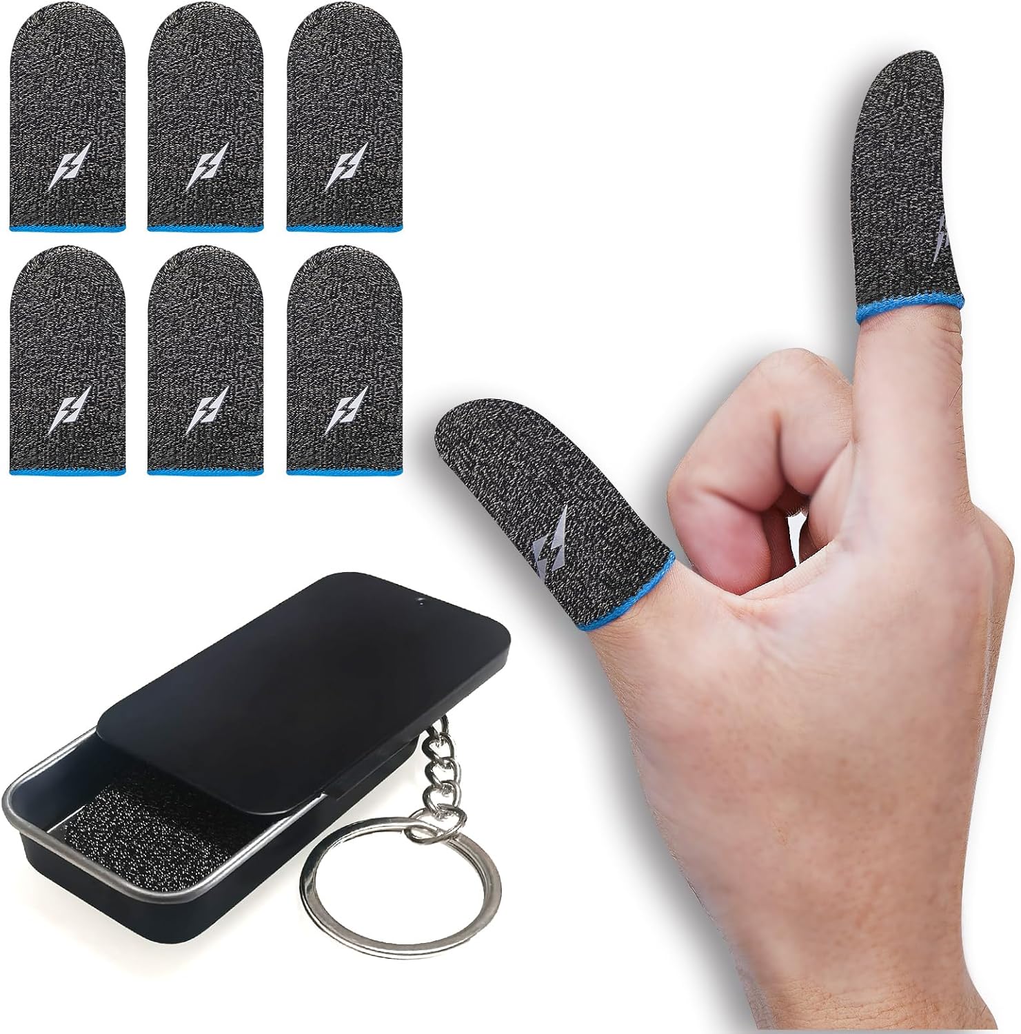 6 Pack Gaming Finger Sleeves Thumb Sleeve for Mobile Game Controller for PUBG Anti-Sweat Breathable Seamless (Charcoal Gray Blue)