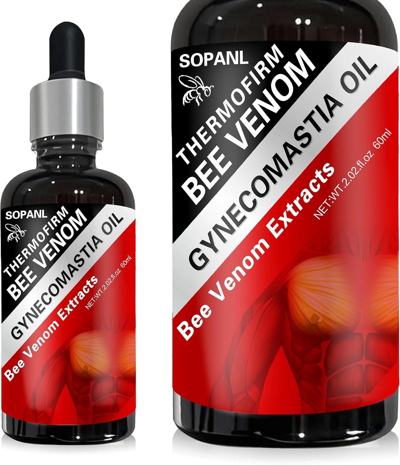ThermoFirm Bee Venom Gynecomastia Oil, Advanced ThermoFirm Gynecomastia Oil, Bee Venom for Strengthen The Chest Muscles | 2.02 fl.oz 60ml