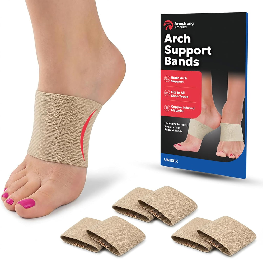Arch Supports for Plantar Fasciitis Relief | Compression Sleeve Foot Brace For Heel Pain, Bone Spurs, Flat Feet, High Arches | Copper Infused Arch Support Bands for Women & Men Over Socks Fit Most