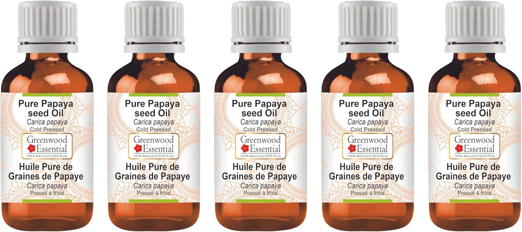 Greenwood Essential Pure Papaya Seed Oil (Carica Papaya) Cold Pressed (Pack of Five) 100ml X 5 (16.9 oz)