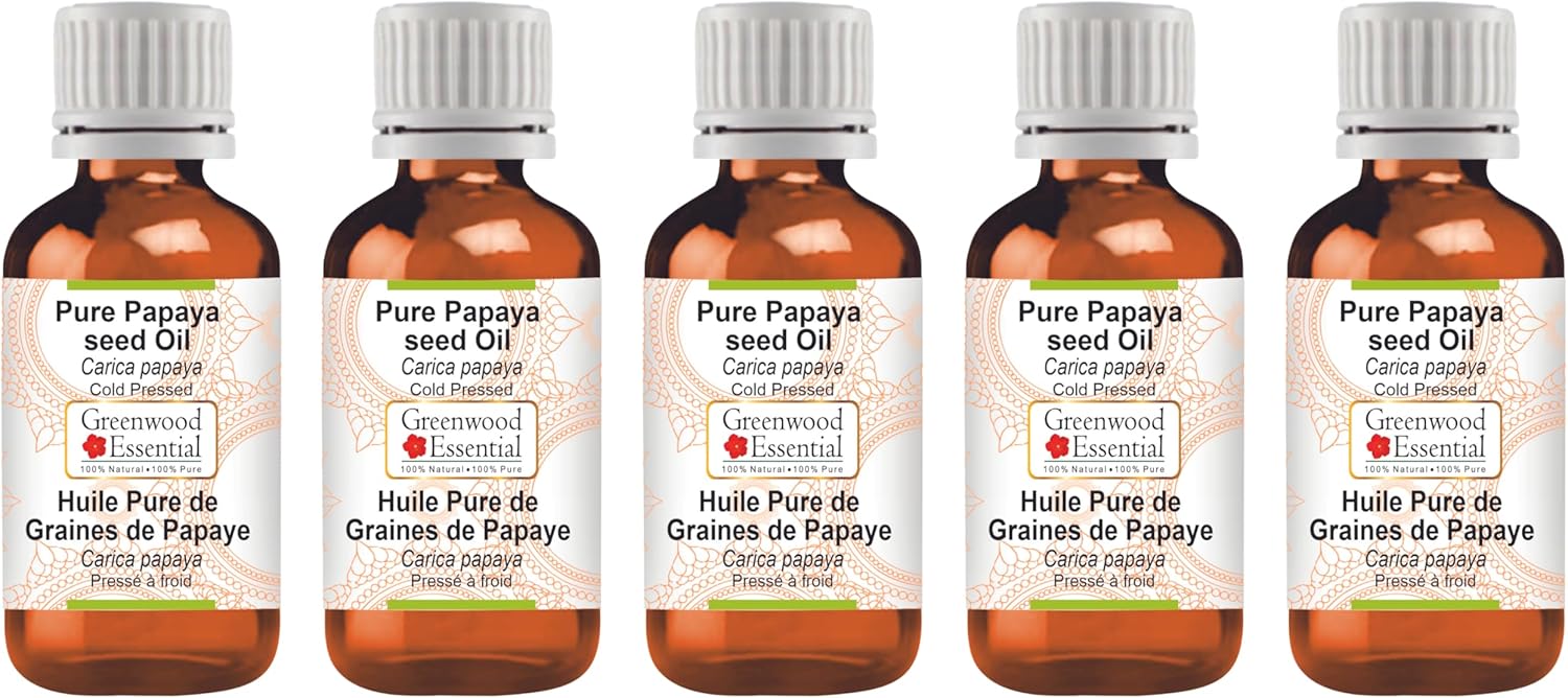 Greenwood Essential Pure Papaya Seed Oil (Carica Papaya) Cold Pressed (Pack of Five) 100ml X 5 (16.9 oz)