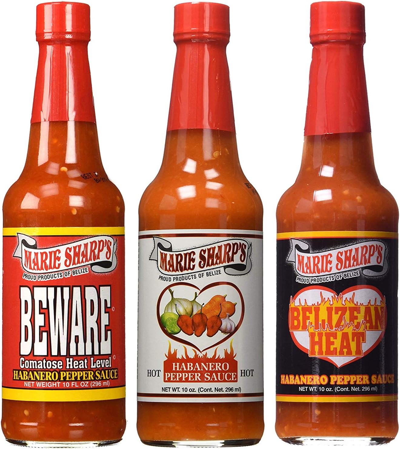 Marie Sharp's HOT HABANERO BEWARE COMATOSE and BELIZEAN HEAT Pepper Sauce 10oz