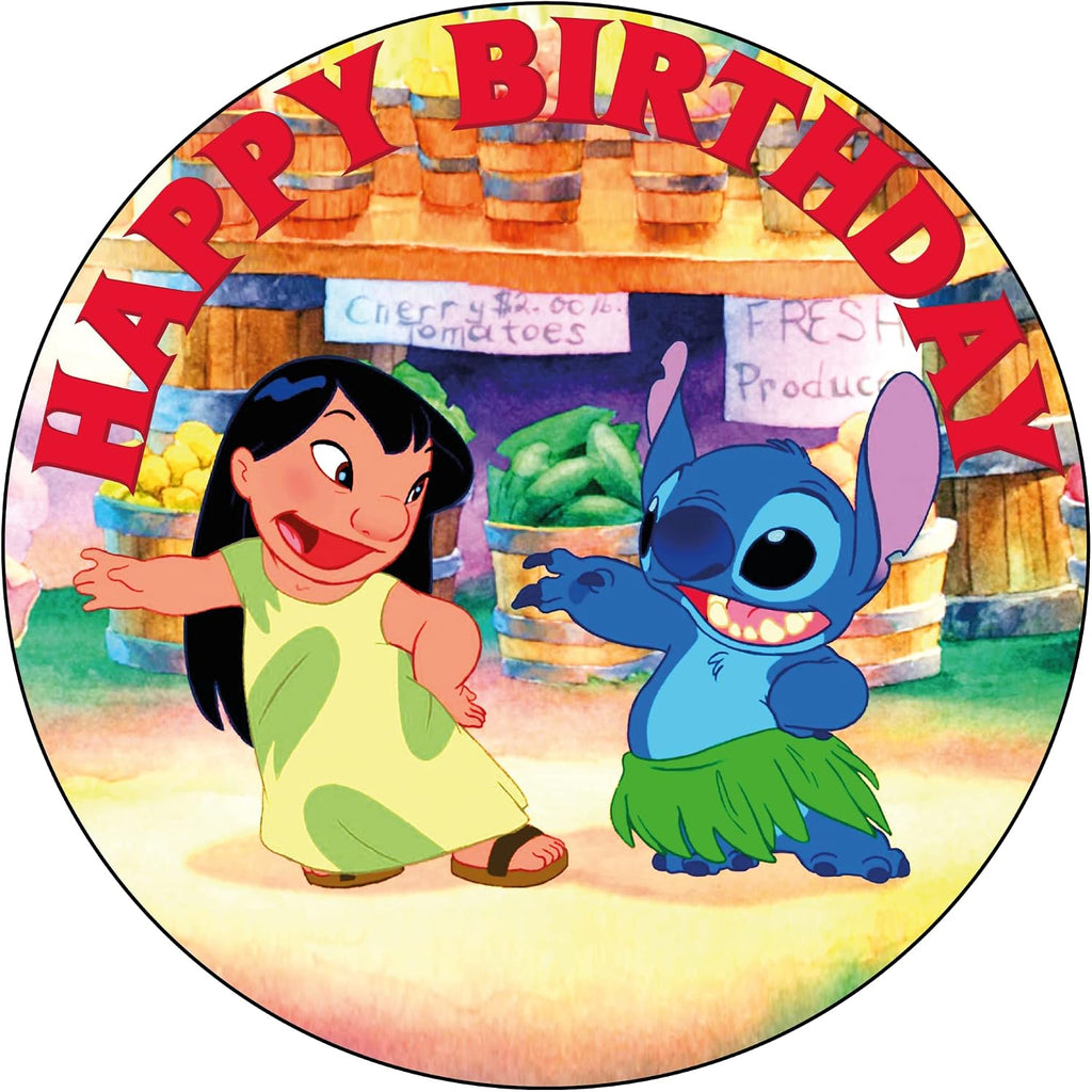 7.5 Inch Lilo Kids Fun Cake Topper – Round Edible Birthday Cake Decorations, Happy Birthday Cake