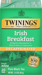 Twinings Decaffeinated Irish Breakfast Black Tea Individually Wrapped Bags, 20 Count (Pack of 1), Flavourful, Robust, Enjoy Hot or Iced, 20 Teabags