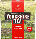 Yorkshire Tea, Red, Black Tea, String and Tagged Bags, 100 Count (Pack of 1), Refreshing, Satisfying, and Strong, Classic British Breakfast Blend, Caffeinated, Enjoy Hot or Iced, 100 Teabags