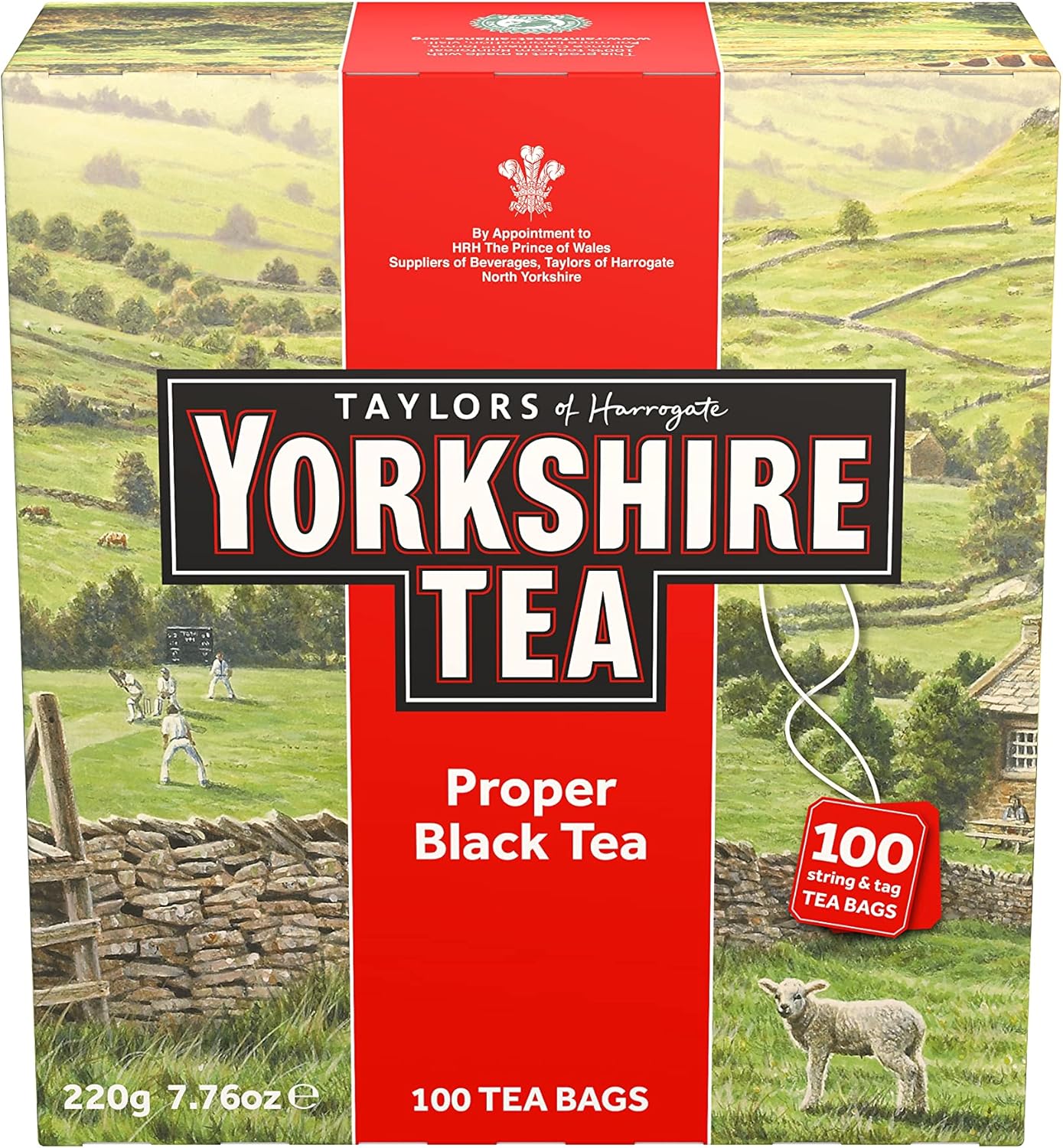 Yorkshire Tea, Red, Black Tea, String and Tagged Bags, 100 Count (Pack of 1), Refreshing, Satisfying, and Strong, Classic British Breakfast Blend, Caffeinated, Enjoy Hot or Iced, 100 Teabags