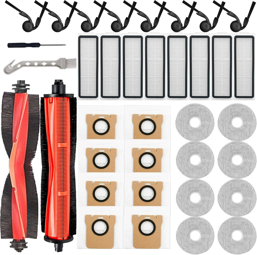 36Pcs Accessories Kit for Xiaomi 5 Pro / OV21GL Robot Vacuum, 1 Main Brush,1 Rubber Brush,8 Hepa Filter,8 Side Brushes,8 Mop Pads,8 Dust Bags,2Cleaning Tool Replacement Parts