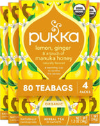Pukka Organic Lemon, Ginger & Manuka Honey Herbal Tea, Immune Boosting Organic Tea Infusion Selection, With Turmeric, Ideal For Daily Support, Caffeine Free, 80 Total Bags (20ct - Pack of 4)