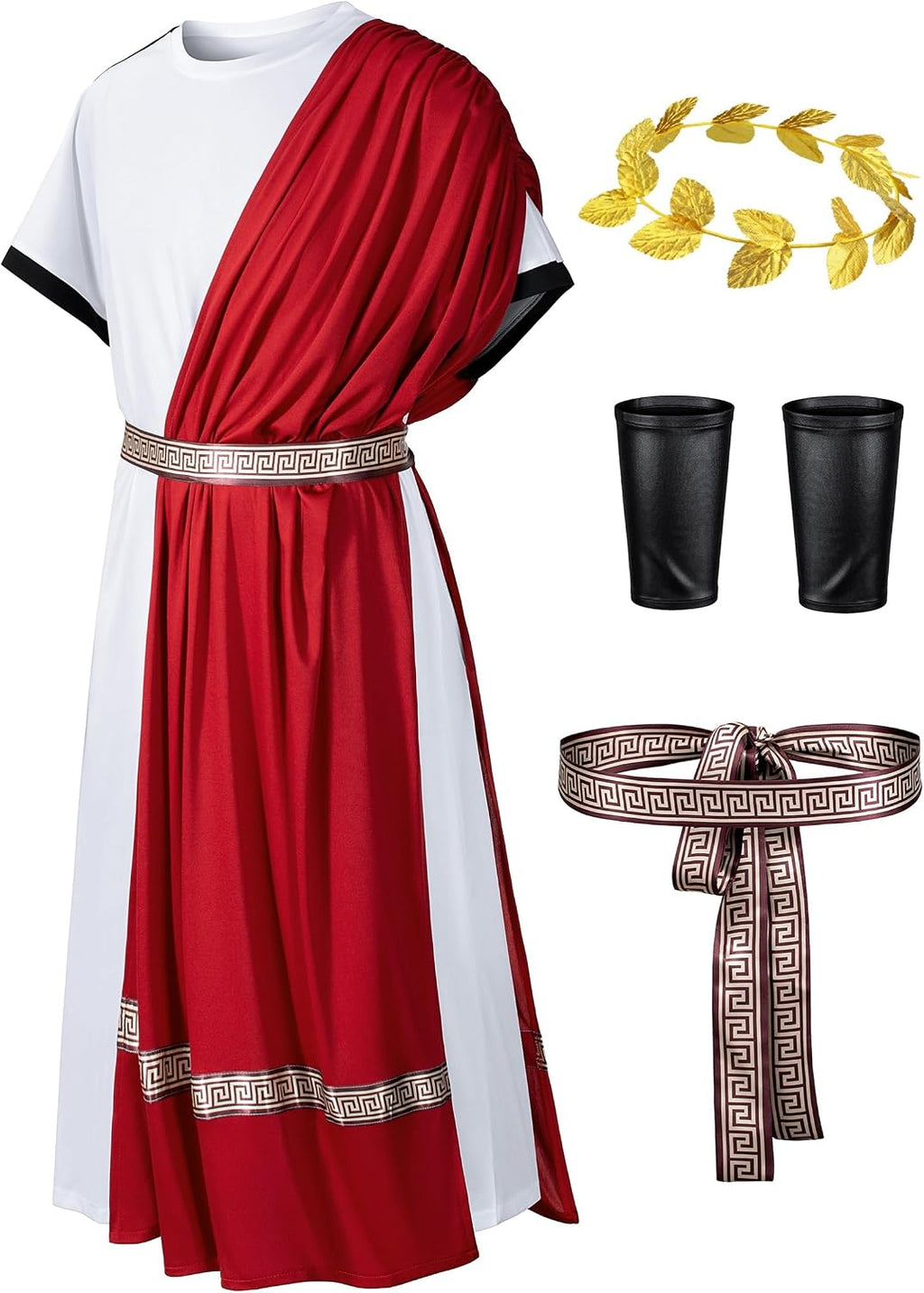 Men's Toga Costume - Greek God Roman Cosplay Outfit Halloween Robe Accessories Set