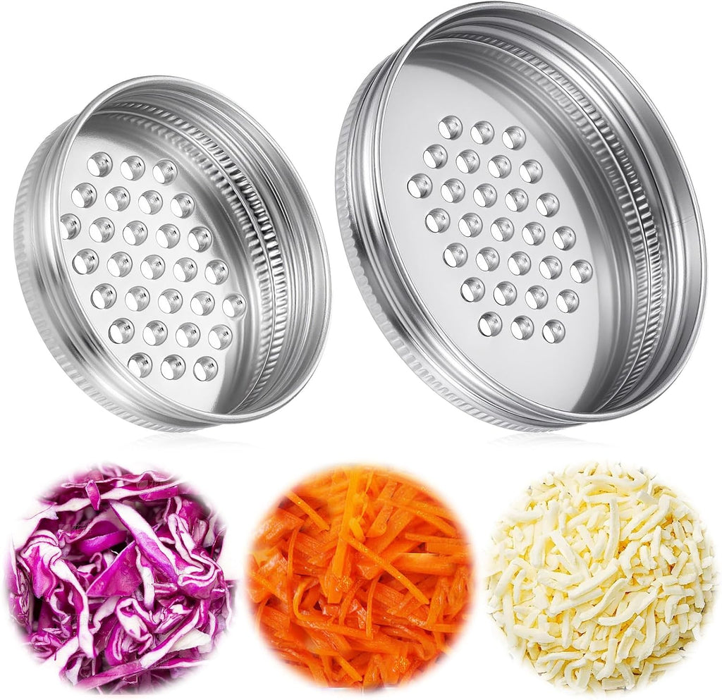 2 Pcs Mason Jar Grater Lids - Stainless Steel Cheese Grater Shaker Lids For Wide Narrow Mouth Jars Multipurpose Kitchen Accessory