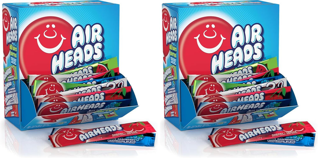 Airheads Full-Size Candy Bars,Taffy Candy Bulk Variety Pack,Individually Wrapped,Six Assorted Fruit Flavors Artificially Flavored,Box,60 Count (Pack of 2)