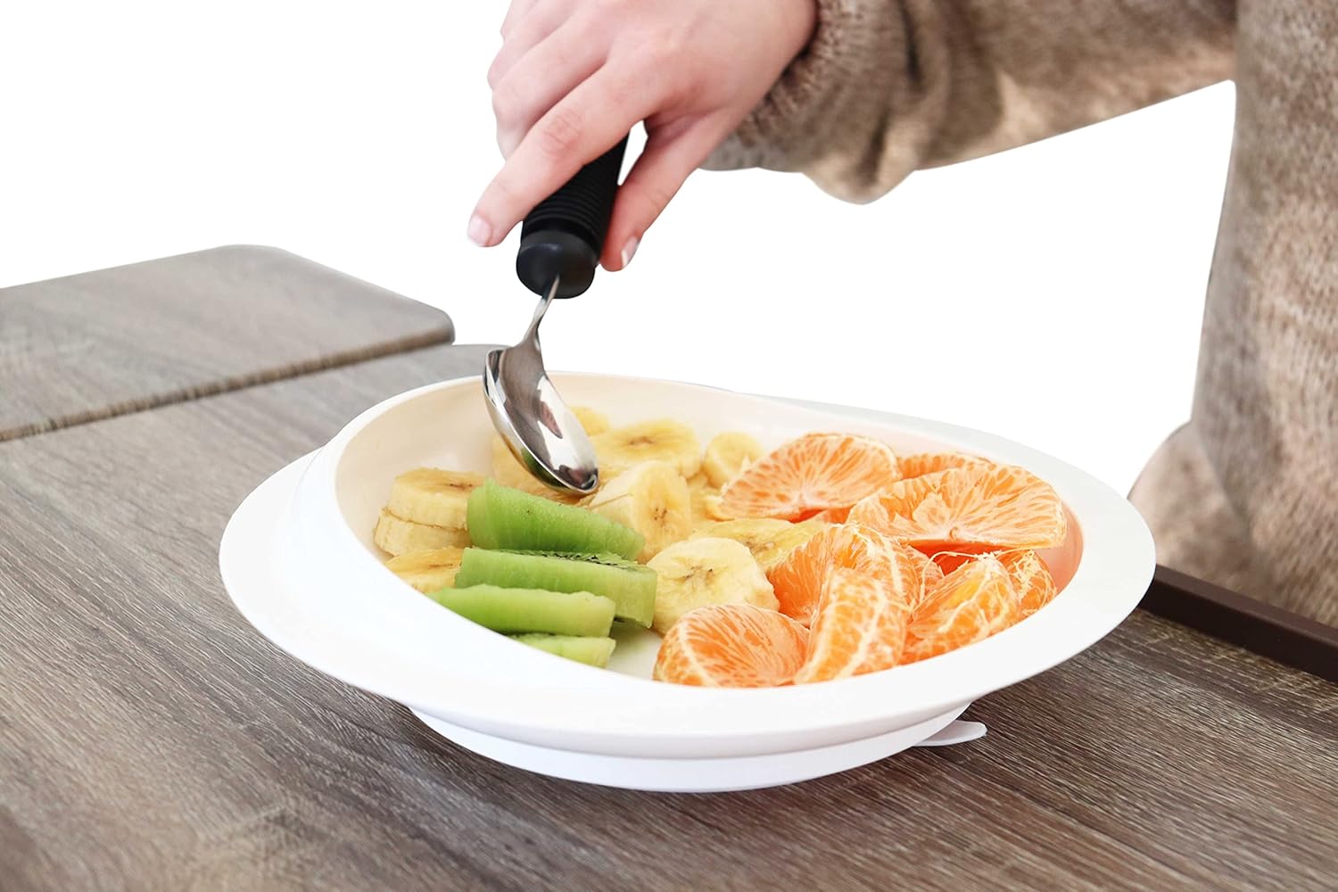 KMINA Spill-Proof Scoop Plate 9" (x1 Unit), Dish with Wall for Disabled, Handicapped, Elderly Adults with Special Needs, Parkinsons Aids, Non Skid Padded Bottom