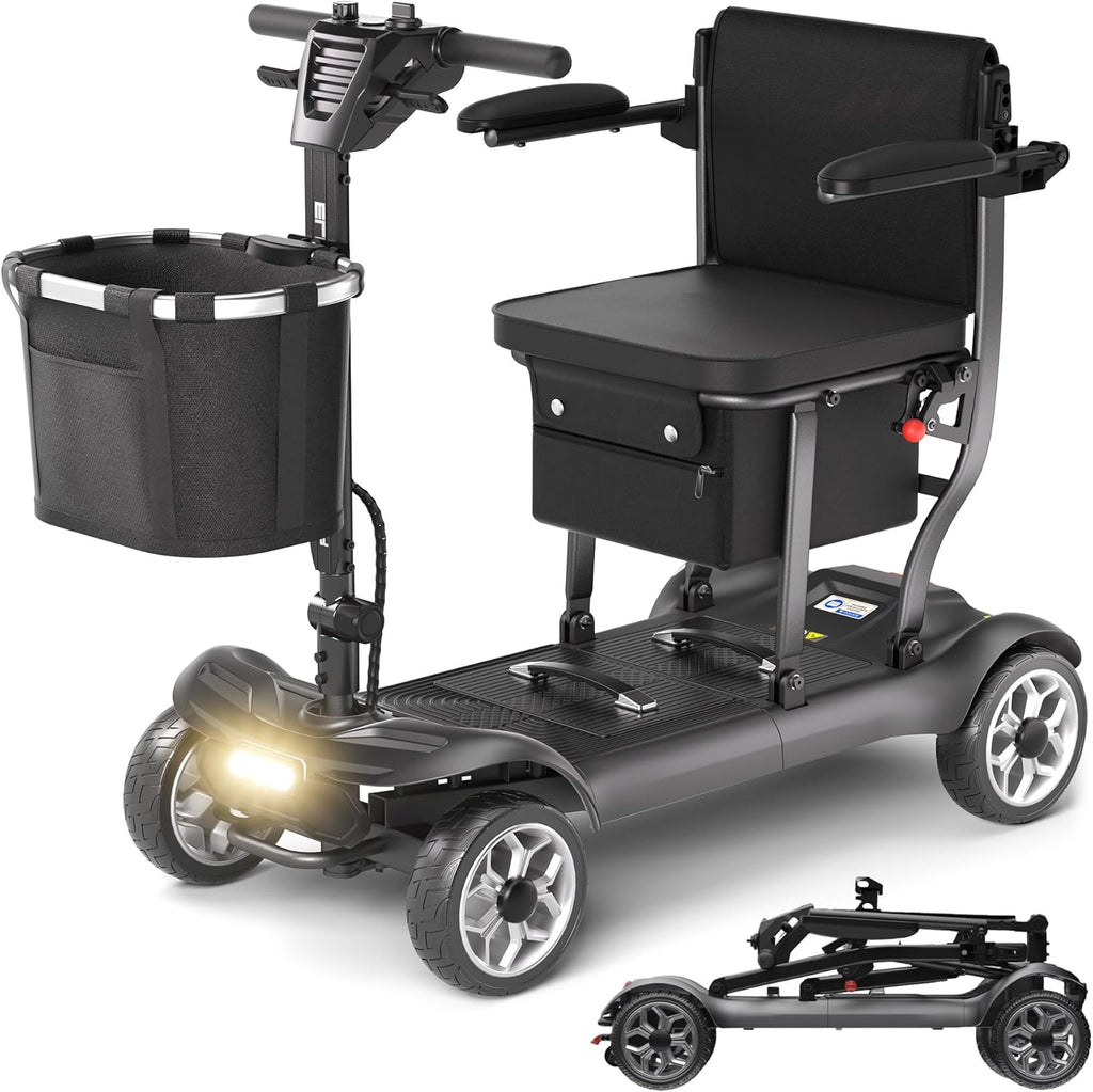 Lightweight Mobility Scooter for Adults & Seniors - Cruise & Airport Approved, 43lb Foldable Portable Motorized Scooters with Removable Lithium Battery for 12.4 Miles Travel, 300lb Capacity, Black