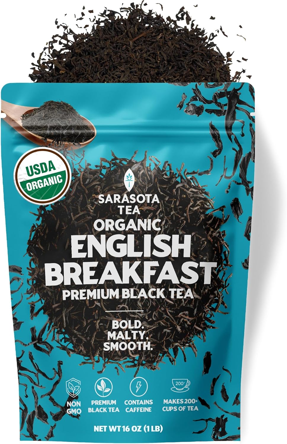 USDA Organic English Breakfast Loose Leaf Tea 1 lb – Strong Black Tea Blend, Full-Bodied High Caffeine – Bulk Gourmet Whole Leaf Tea – Non-GMO Fresh Leaves for Hot Tea or Iced Tea