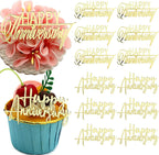 Happy Anniversary Cupcake Toppers, Gold Mirror Acrylic, 12 Pieces, Wedding Party Decoration