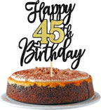 1 PCS Happy 45th Birthday Cake Topper Black Gold Glitter Cheers to 45 Years Birthday Cake Pick 45 Fabulous Cake Decoration for Happy 45th Birthday Anniversary Party Decorations Supplies