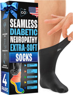 DR. GO Neuropathy Diabetic Socks for Men Crew Size Seamless Non Binding Socks 4 Pairs Black White
