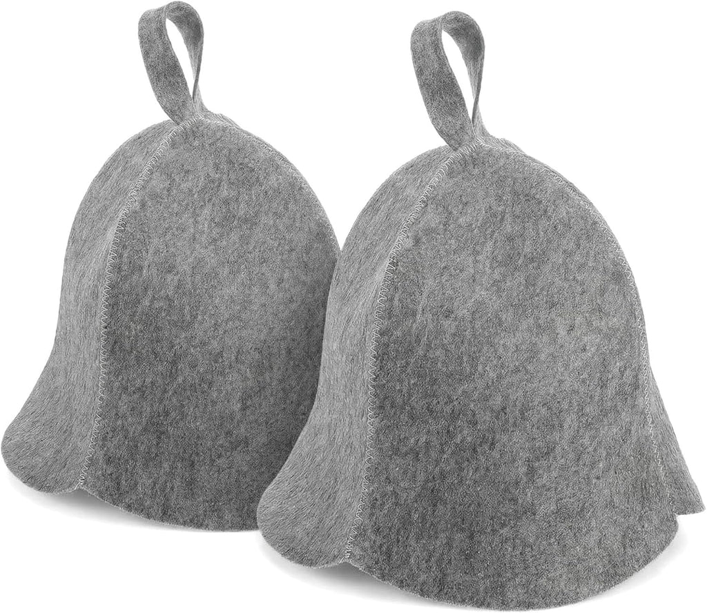 Wool Felt Sauna Hat for Men and Women, Thickened 2 Pack Russian Banya Cap for Heat Protection, Absorbent Steam Head Cover for Spa and Sauna Accessories, Grey Trim