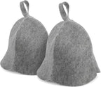 Wool Felt Sauna Hat for Men and Women, Thickened 2 Pack Russian Banya Cap for Heat Protection, Absorbent Steam Head Cover for Spa and Sauna Accessories, Grey Trim