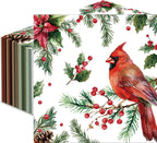50 Count Christmas Paper Napkins, Disposable Holiday Cocktail Napkins with Cardinal, Holly, and Pine Design for Winter Parties, Xmas Dinner, Rustic Wedding, New Year, and Festive Table Decorations