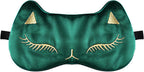 Cute Cat Silk Sleep Mask Adjustable Eye Mask Sleeping Mask Eye Cover Soft Satin Blindfold Eye Shade for Girls Women Men Travel Nap - Green