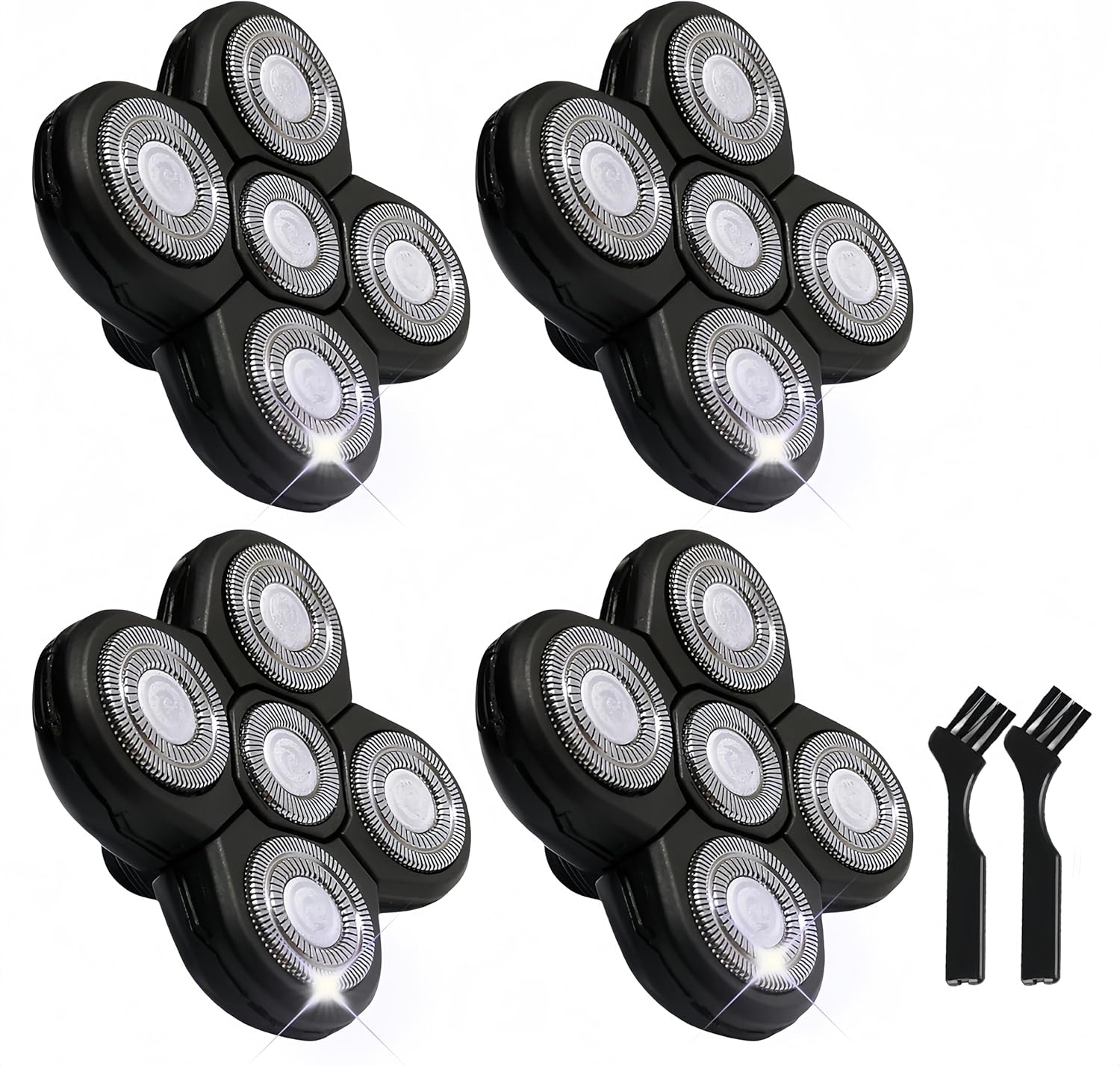 4PCS Shaver Replacement Blades for Head Shaver, 5 Blades Shaver Heads for Bald Men, Head and Face Electric Razor Heads, 2 Cleaning Brush