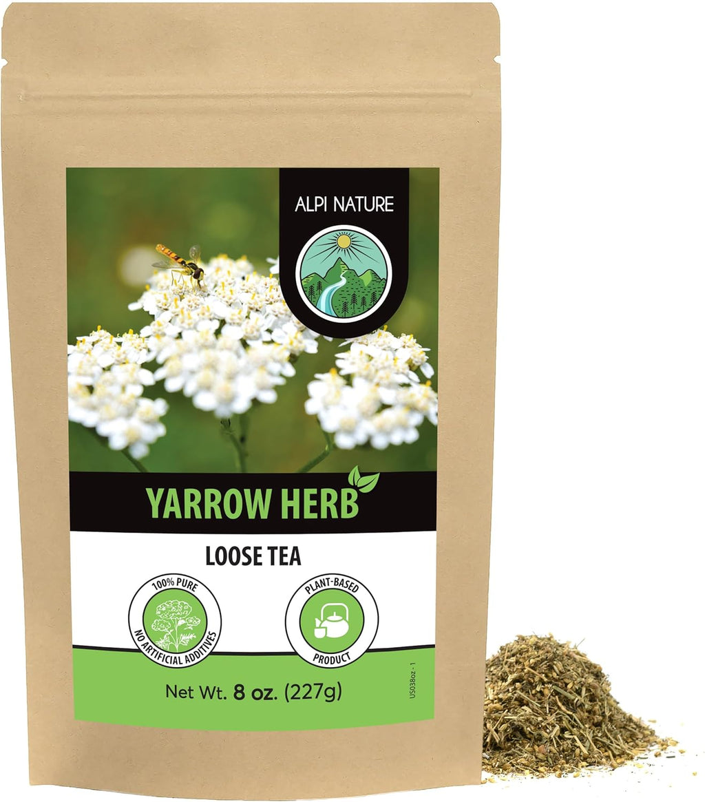 Alpi Nature Yarrow Tea 8 oz 227g, Dried and Cut Yarrow Herb, Loose Leaf Tea for Herbal Infusion