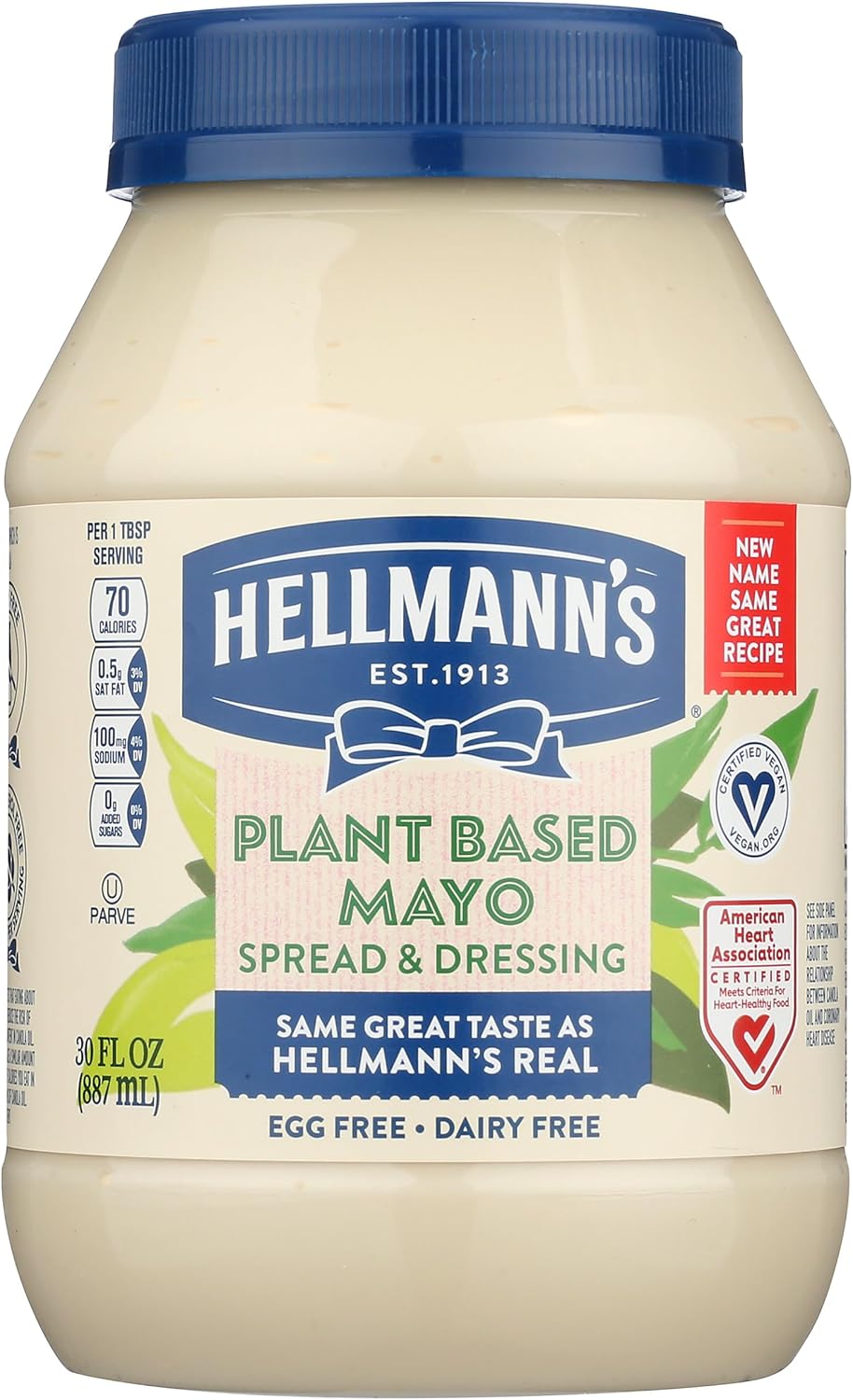 Hellmann's Plant Based Mayonnaise, Egg Free, Dairy Free, 30 Fluid Ounces (Pack Of 6)