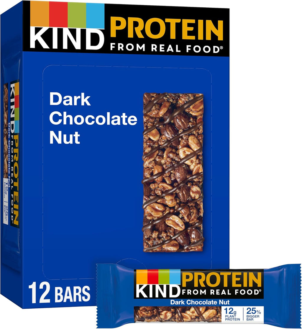 KIND Protein Snack Bar, Dark Chocolate Nut, Healthy Snacks, Gluten Free, 12g Plant Protein, 12 Count