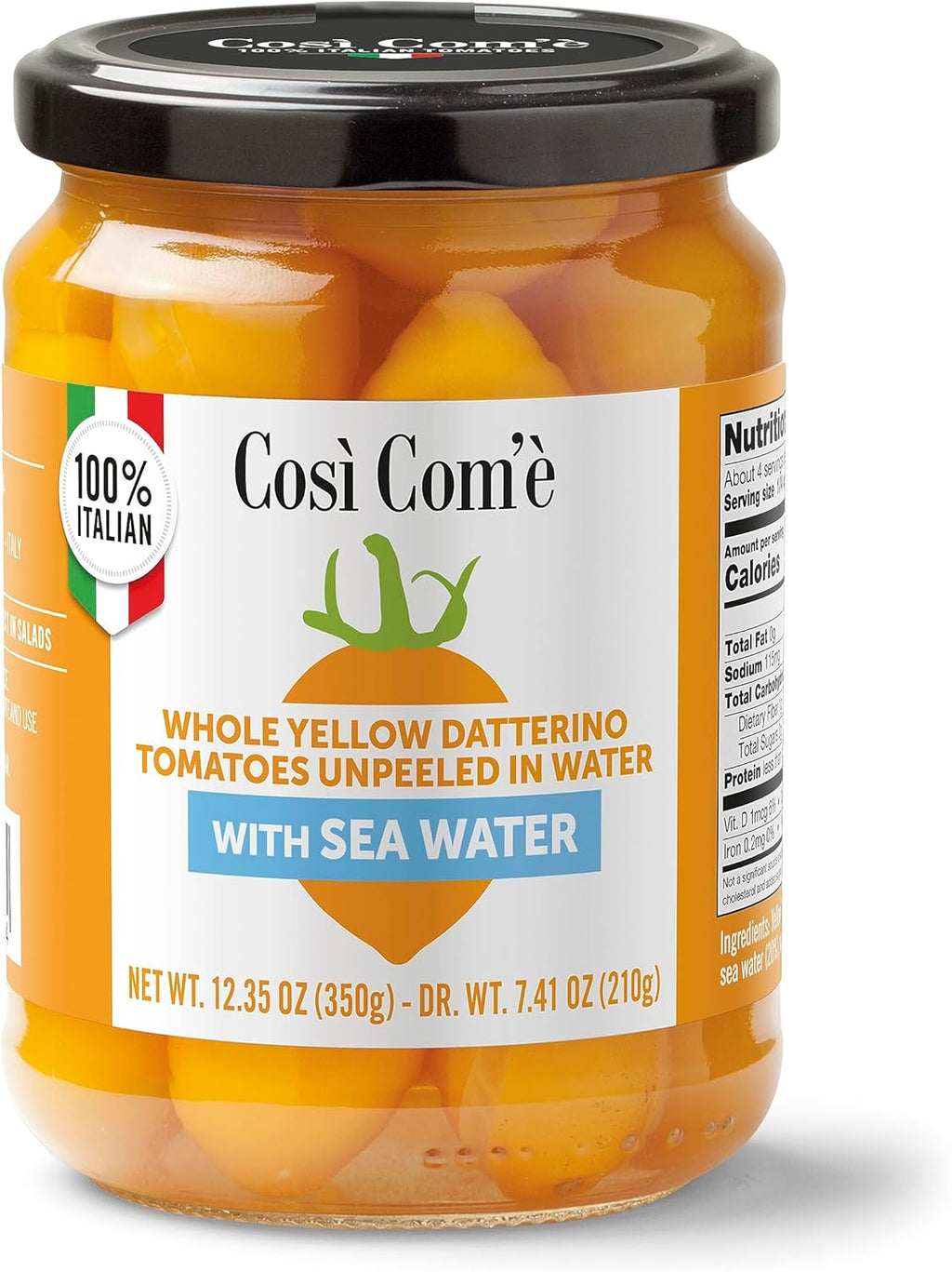 Così Com'è, Whole Yellow Datterini Tomatoes in Sea Water, (12.354 oz) 350 g,low-acid, No additives, no preservatives, 100 Natural, Non-GMO, Product of Italy