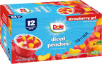 Dole Fruit Bowls Peaches in Strawberry Flavored Gel Snacks, 4.3oz 12 Total Cups, Gluten & Dairy Free, Bulk Lunch Snacks for Kids & Adults