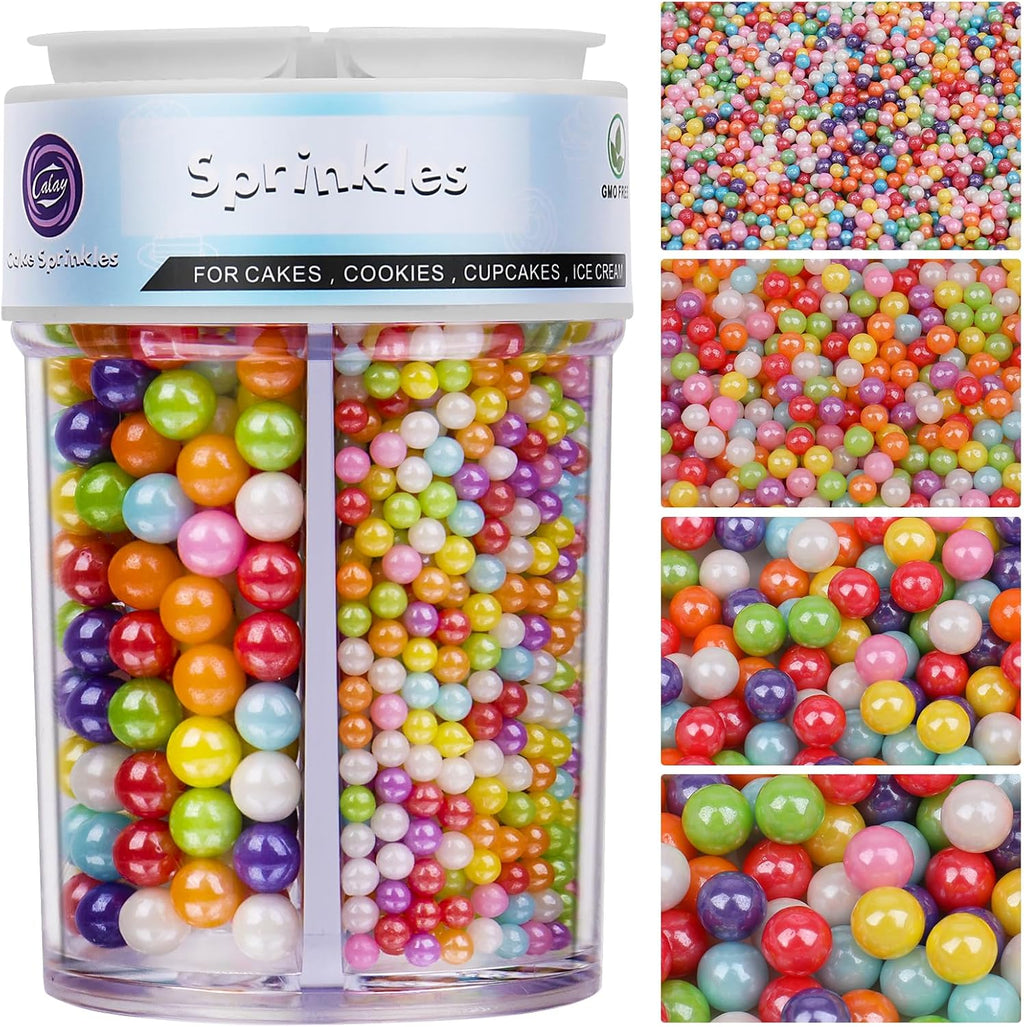 Sprinkles for Cake Decorating, 7.8oz Rainbow Pearl Sprinkles 4 Sizes Mix for Cake Cupcake Cookie Baking Donuts Ice Cream Toppings