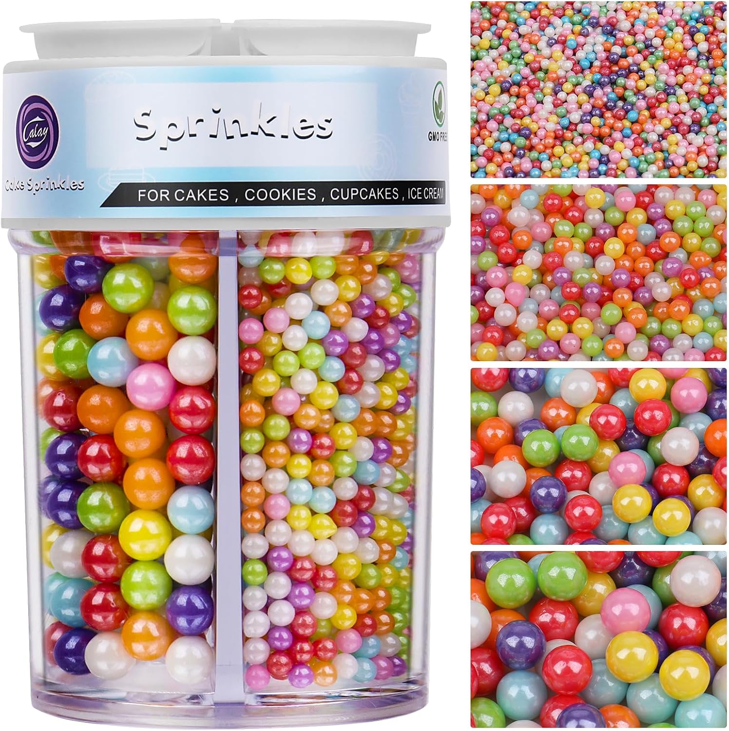 Sprinkles for Cake Decorating, 7.8oz Rainbow Pearl Sprinkles 4 Sizes Mix for Cake Cupcake Cookie Baking Donuts Ice Cream Toppings
