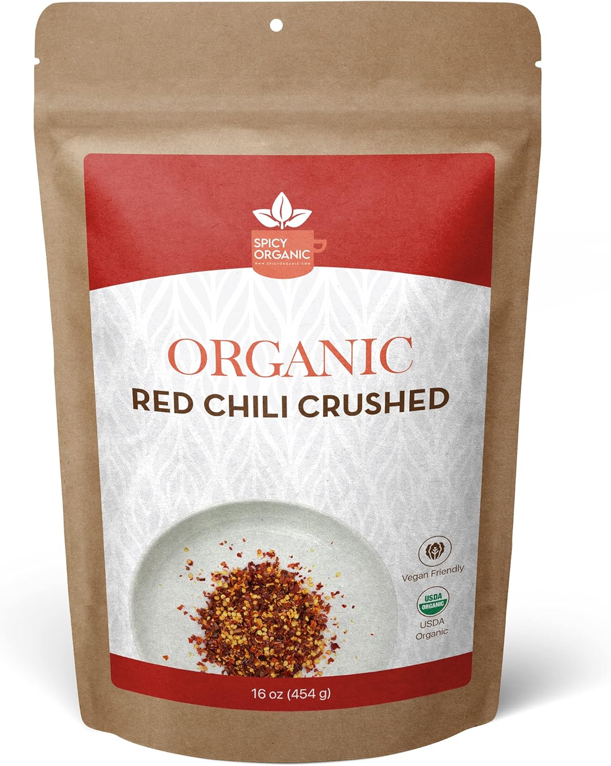 SPICY ORGANIC Crushed Red chili Flakes - 100% Pure USDA Certified - Non-GMO, Gluten-Free-Comes in a Resealable Pack–Pungent and Spicy Flavor-16OZ (454 grams)