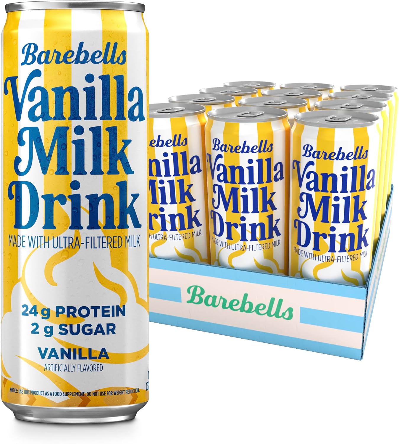 Barebells Vanilla Milk Drink – 24g Protein, No Added Sugar, High Protein Vanilla Shake, Ultra-Filtered Milk, Creamy Flavor – 11.2 fl oz (330ml), 12 Count