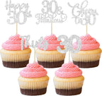 30 Pack Happy 30th Birthday Cupcake Toppers Silver Glitter Thirty Cheers to 30 Birthday Cupcake Picks for Happy 30th Birthday Anniversary Party Cake Decorations Supplies