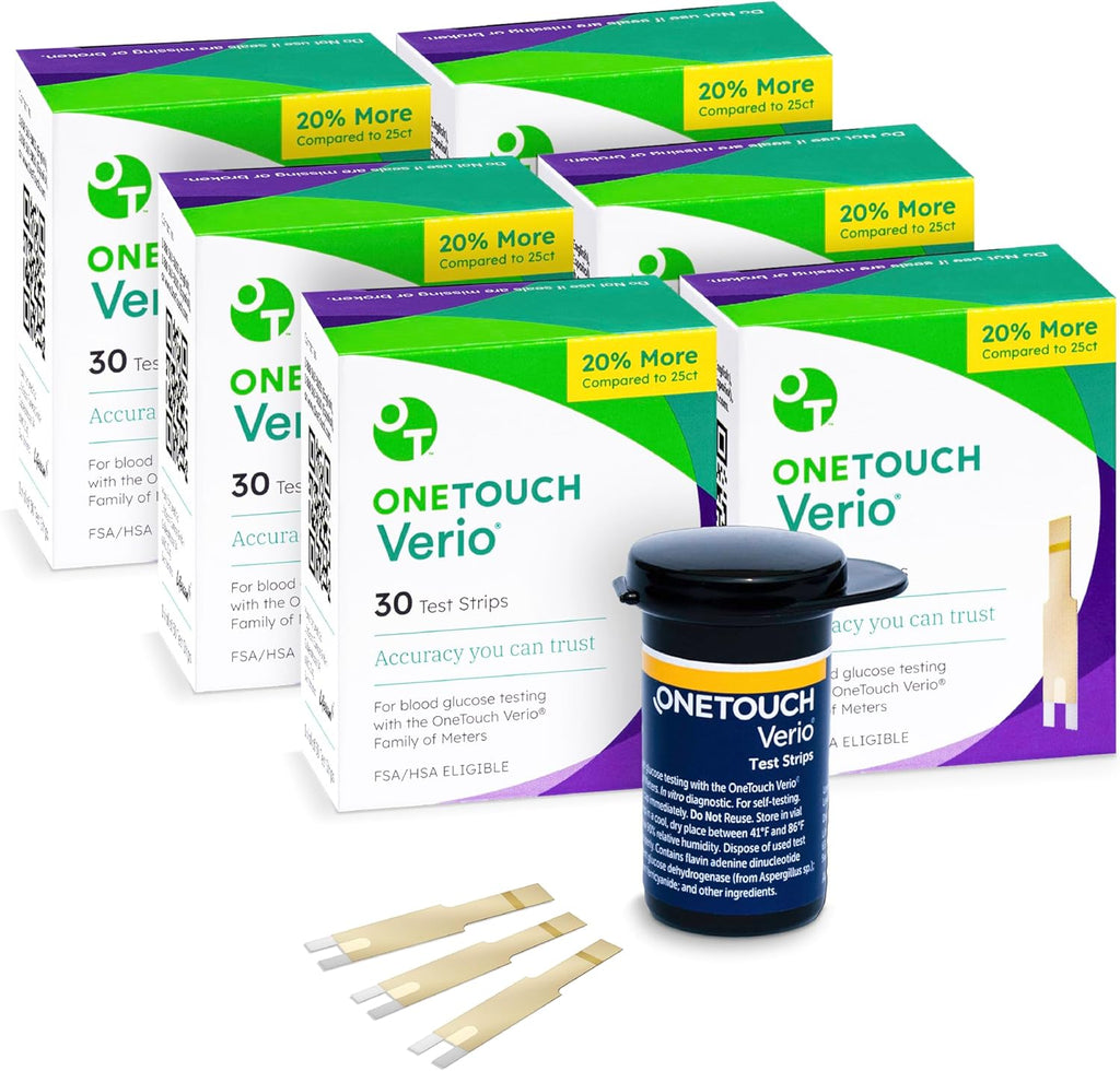 OneTouch Verio Test Strips - 180 Count - Diabetic Test Strips for Blood Glucose Meter & Daily Blood Sugar Levels - 30 Count/Pack (6 Pack)