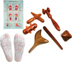 CCcollections Wood Therapy Massage Tools, Reflexology Wooden Stick Tool, Traditional Equipment for Relieving Muscle Pain Body Lymphatic Drainage Massager - (G 6SET+SOCKS, 1, Count)