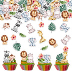 40PCS Edible Jungle Safari Animal Cupcake Toppers Wafer Paper Jungle Safari Animal Cupcake Toppers Edible Deer Lion Elephant Cake Decoration for Jungle Animal Theme Party Birthday Decor Favors