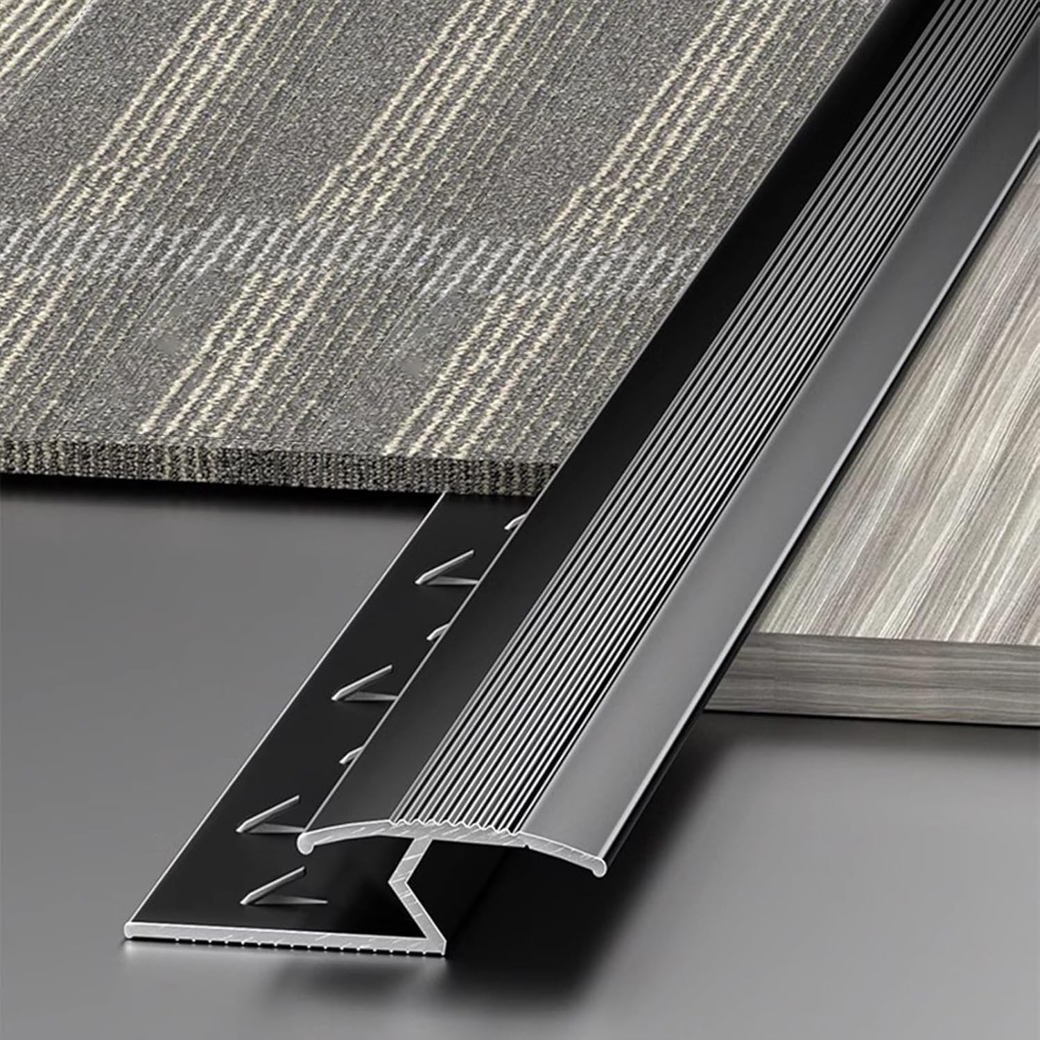 Aluminum Z Bar Carpet Transition Strip with Screws, Anti-Slip Seam Strips for Carpet Thickness Within 12 Mm, 90/130 Cm Long Floor Edge Decorative(Black,L1.3m/4.3ft)
