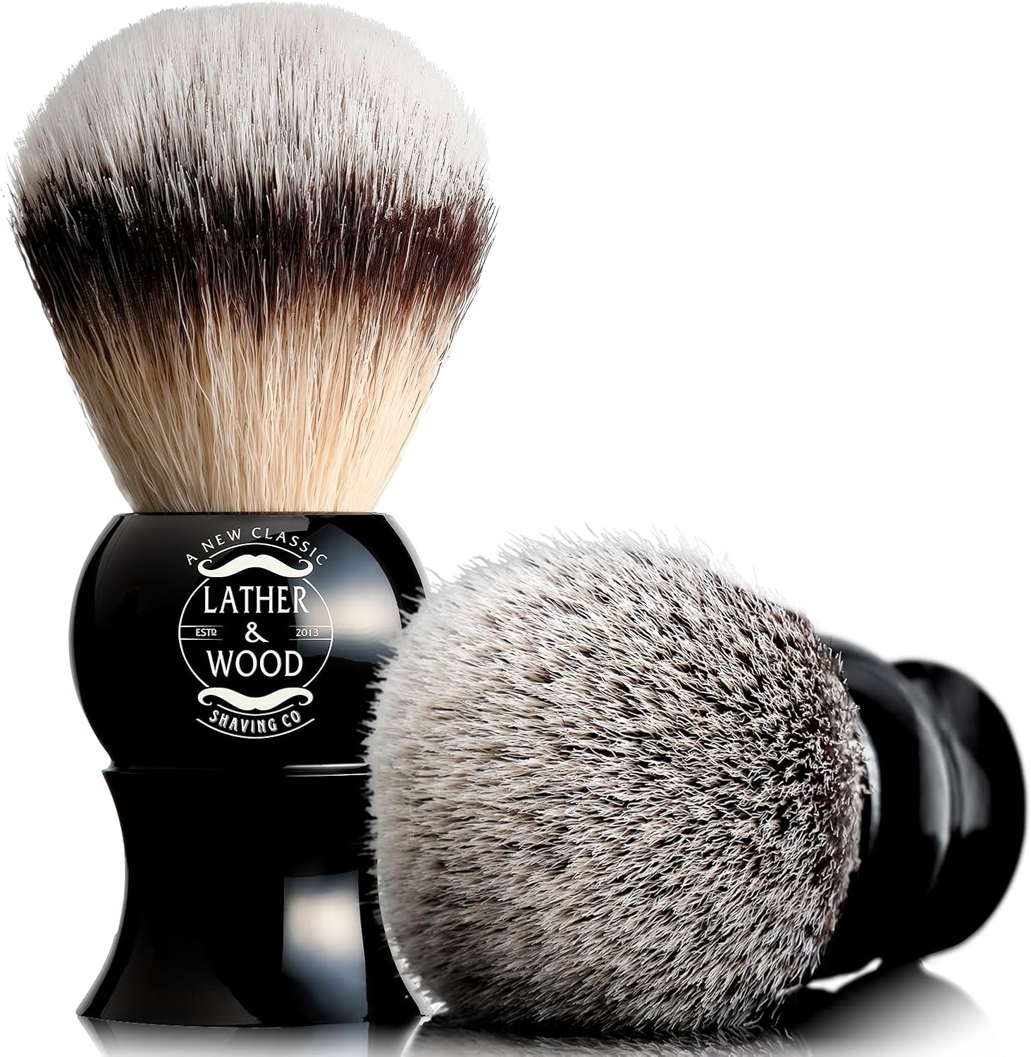 Lather & Wood Shaving Brush for Men- Premium 100% Synthetic Silvertip Hair - with Travel Case - Black Obsidian Acrylic Handle