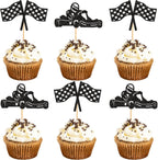 24PCS Race Car Cupcake Toppers Sparkling Trophy Flag Racing Cake Selected Racing Theme, Car Theme Party Supplies Baby Shower Boy Birthday Party Cake Decoration Supplie