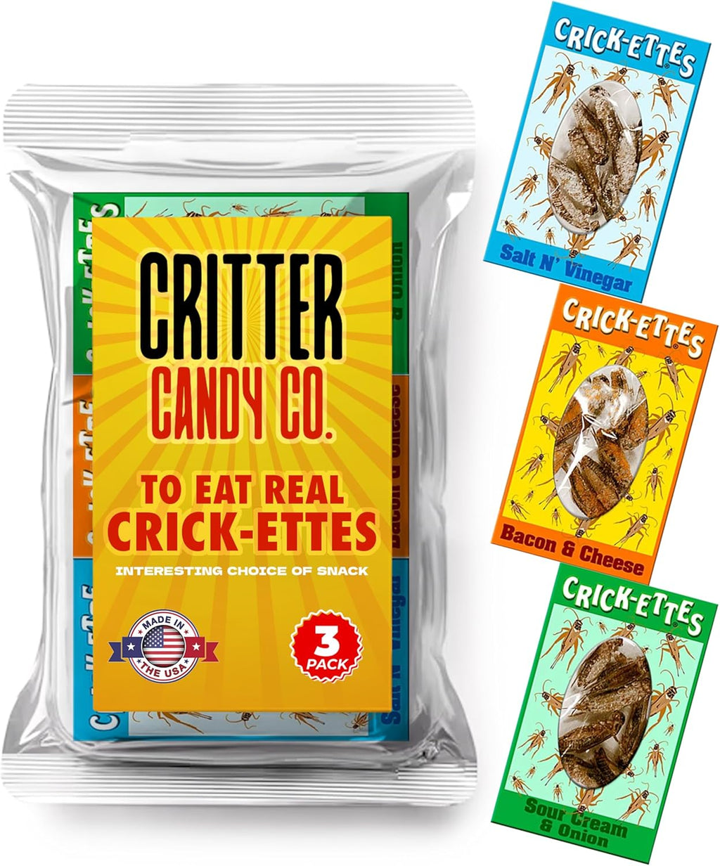 HotLix Crick-ettes Edible Bugs (3-Pack) | Salt n Vinegar, Bacon & Cheese, Sour Cream & Onion | Dried Crickets to Eat | Weird Food for Humans & Pets | Edible Crickets for Parties & Exotic Snacks