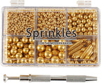 Kasvan Gold Mix Sugar Sprinkles - Edible Candy Pearls with 4-Claw Sprinkle Pen,118g/4.16 Oz, Gift Box Pack, Baking Cake Decorations, Ice Cream Toppings and Cookie Decorating, Wedding Party Chirstmas Supplies