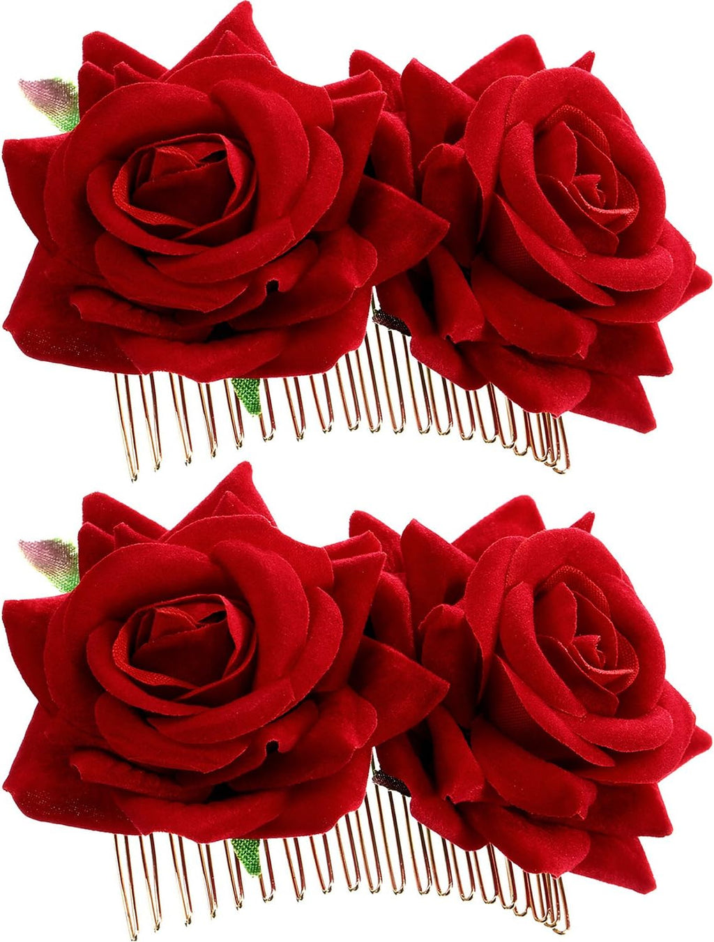 Bememo 2 Pack Women Rose Flower Hair Clip Rose Side Combs Flamenco Flowers Day of the Dead Costumes Mexican Hair Accessories for Wedding Party Decor Gift for Women Mom Grandma(Red)