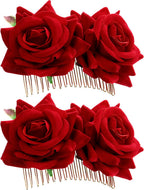 Bememo 2 Pack Women Rose Flower Hair Clip Rose Side Combs Flamenco Flowers Day of the Dead Costumes Mexican Hair Accessories for Wedding Party Decor Gift for Women Mom Grandma(Red)
