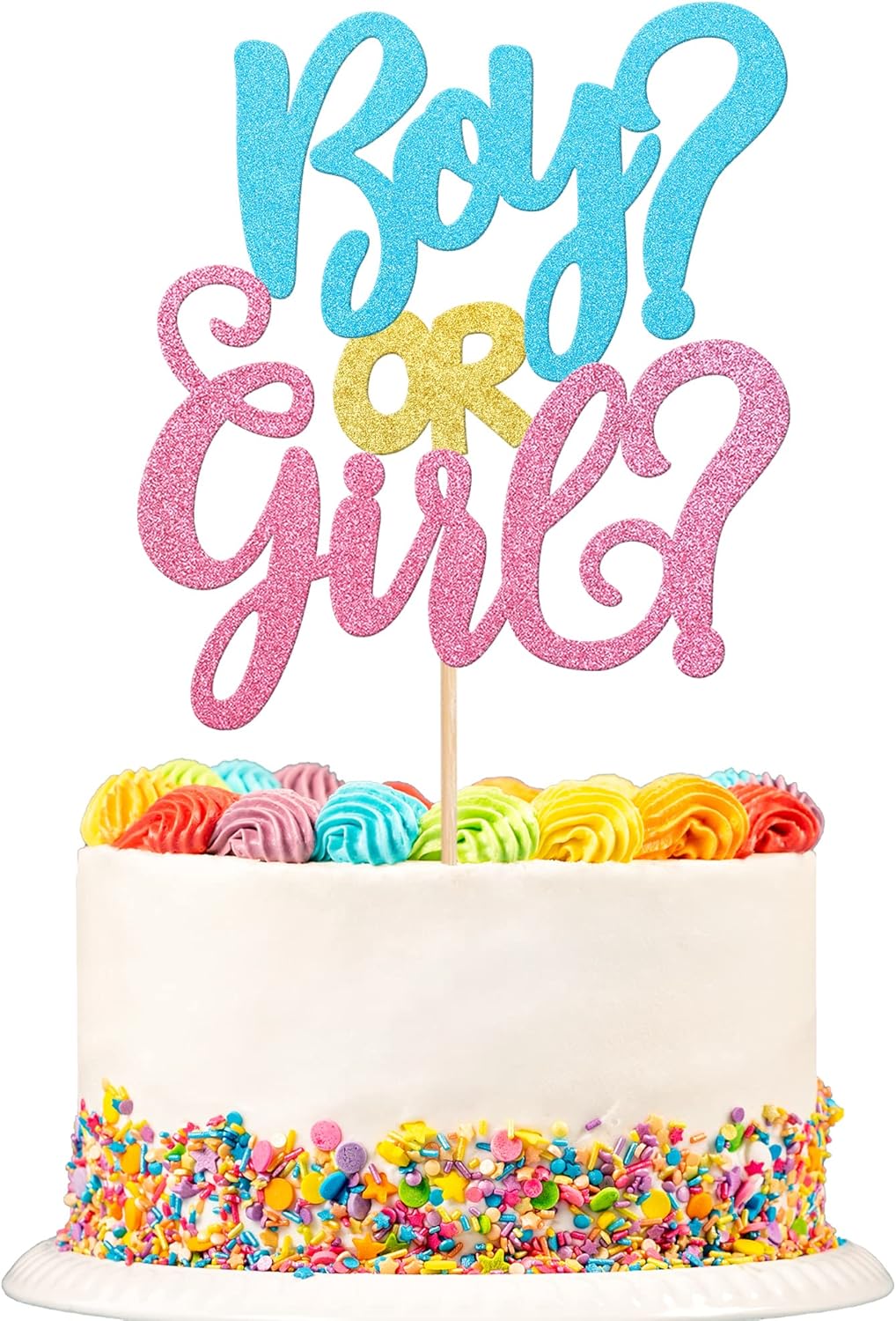 1 PCS Boy or Girl Cake Topper Glitter Pink or Blue Cake Pick Gender Reveal Cake Decorations for Baby Shower Gender Reveal Theme Kids Boys Girls Birthday Party Decoration Supplies