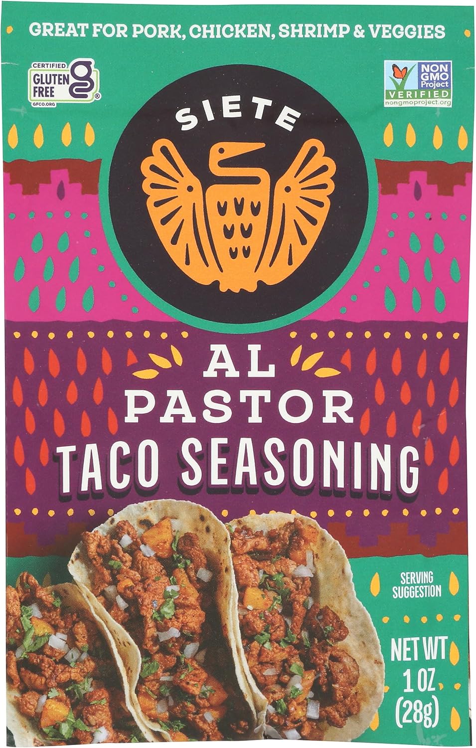 Siete Al Pastor Taco Seasoning Mix | Seasoning for Pork, Chicken, Shrimp, and Veggies | Gluten Free | Vegan | Non GMO | Whole30 Approved | 1 Packets (7 Servings)