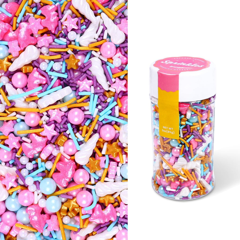 Pink and Purple Sprinkles,Cupcake Sprinkles, Cupcake and Cake Topper Edible Unicorn Cake Decorations, Dessert Decoration, 85g Unicorn Sprinkle Mix