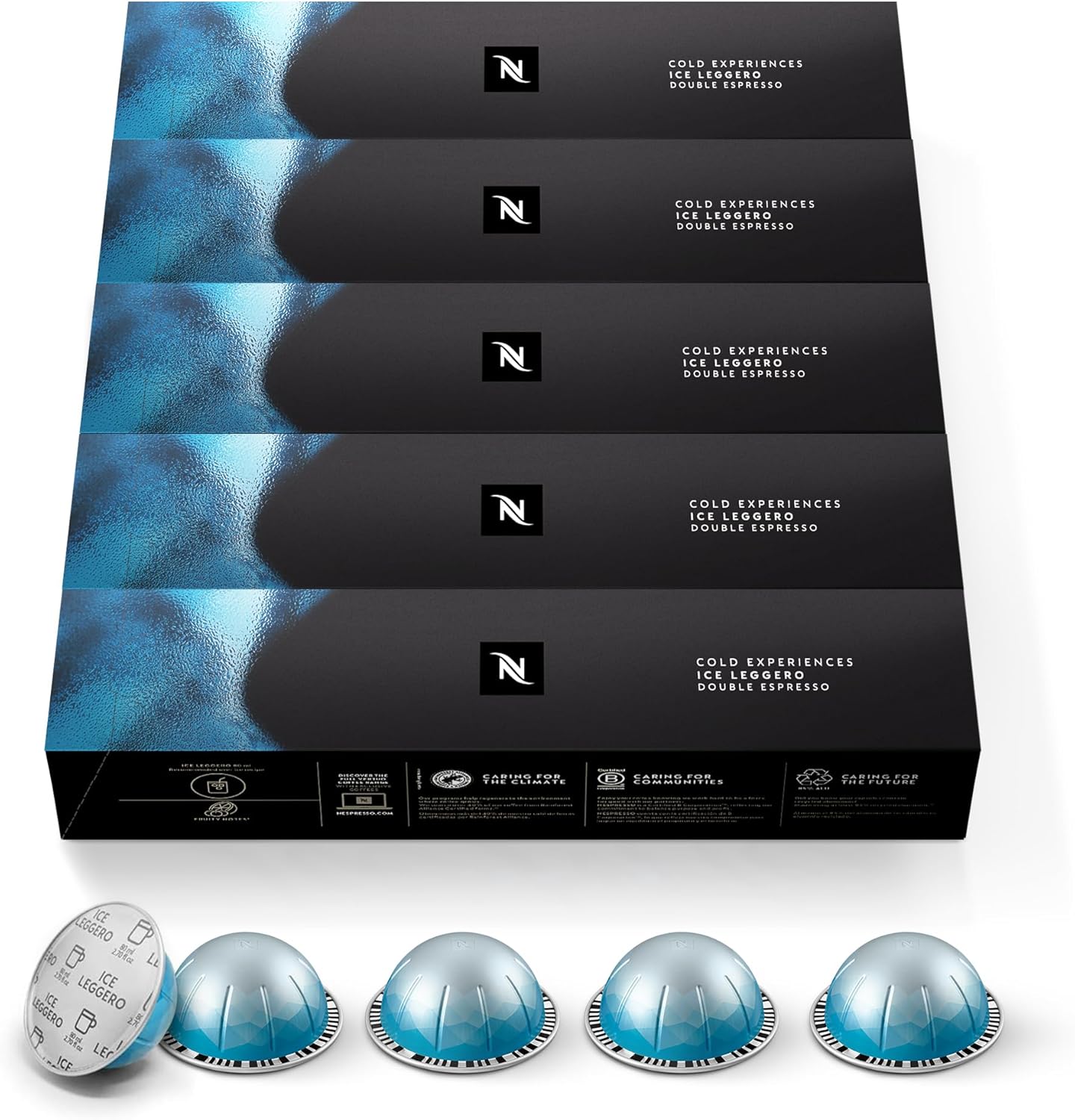 Nespresso Capsules Vertuo, Ice Leggero, 50-Count Double Espresso Coffee Pods, Brews 2.7 oz.